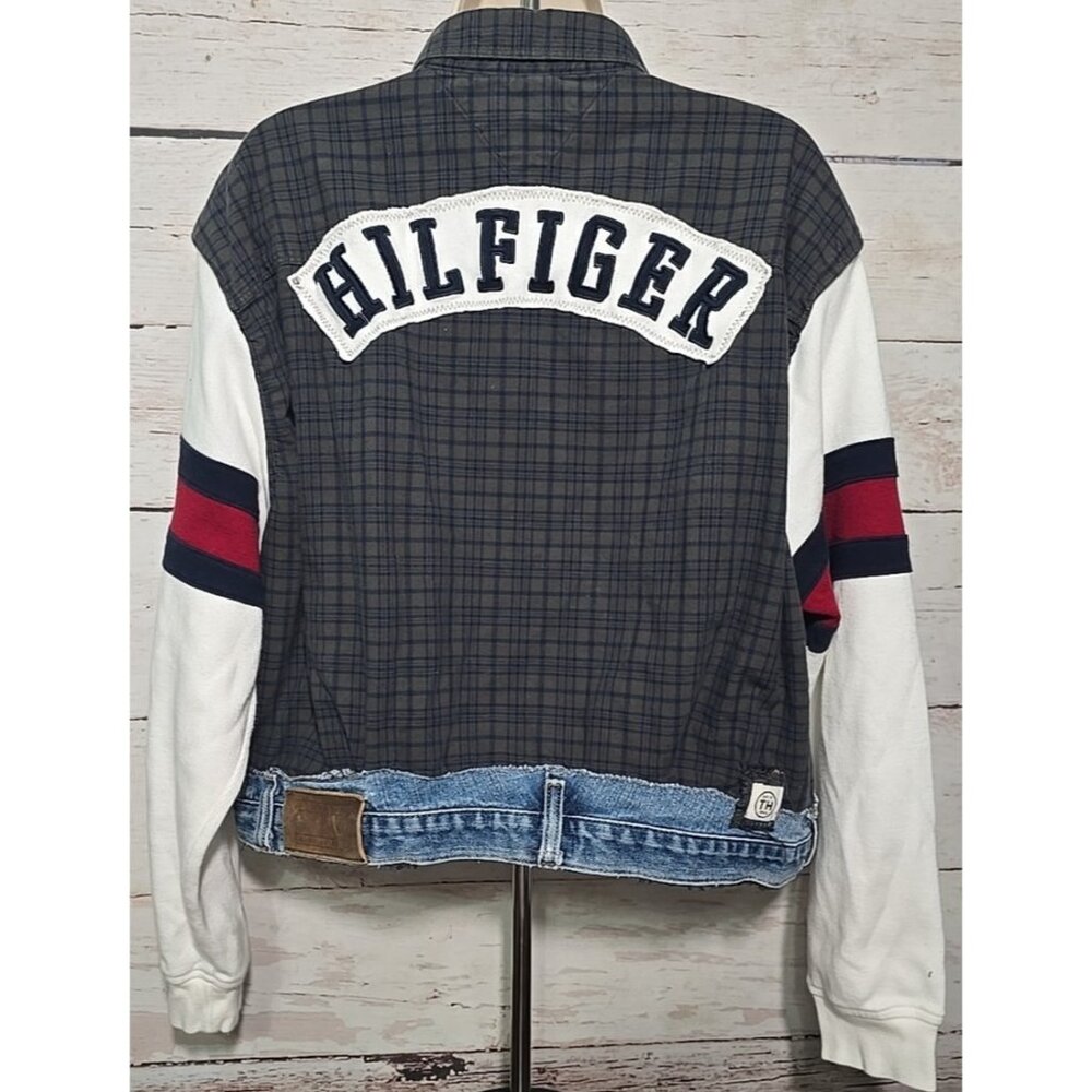 OOAK Upcycled Shirt Jacket Shacket Tommy Hilfiger All Cotton Vtg Indie LOGO Sz L